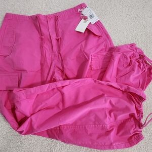 Good American Pink Parachute Pants - NWT!!
